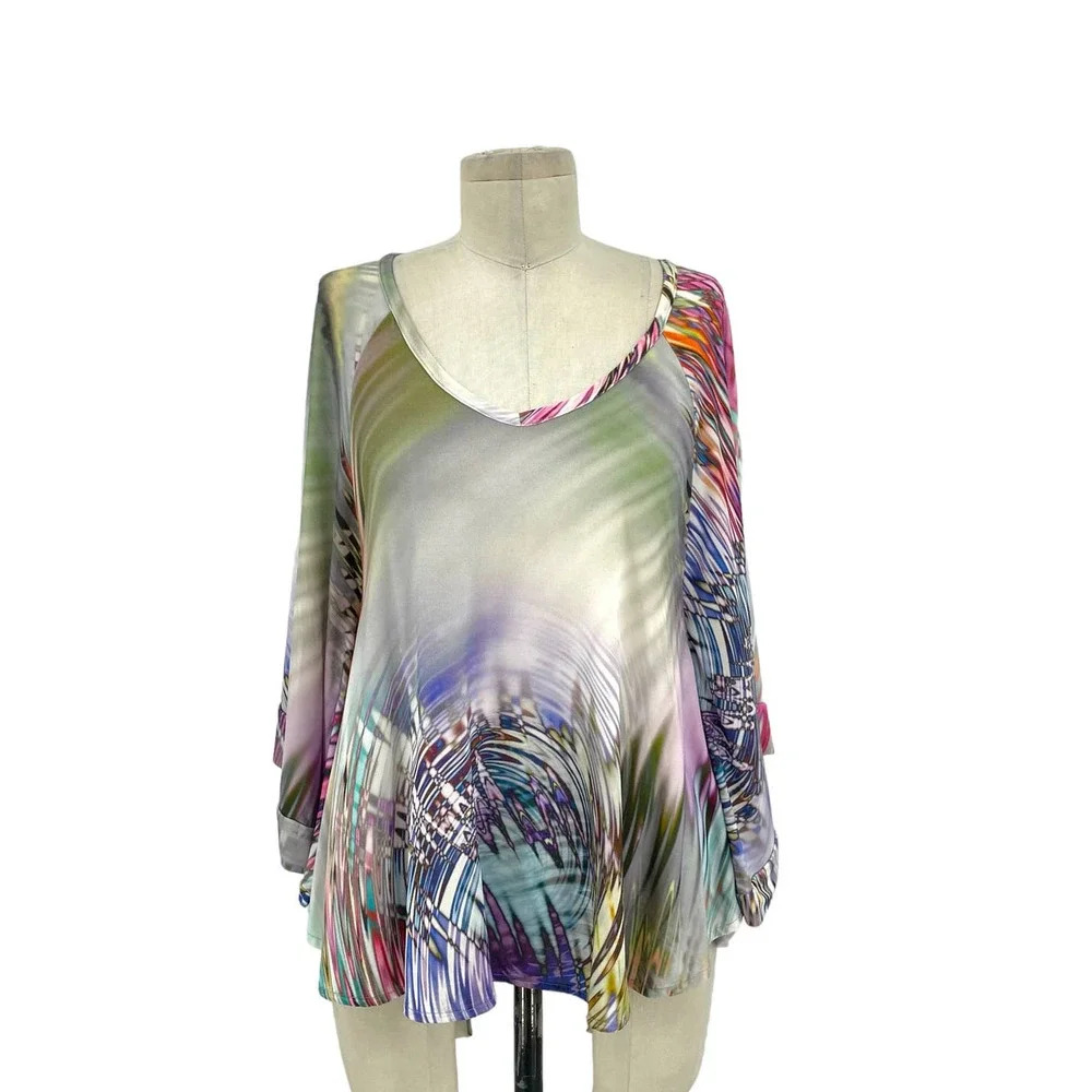 Alexis Top Blouse Shirt Abstract Print Multicolor Poncho Kimono Size XS Small